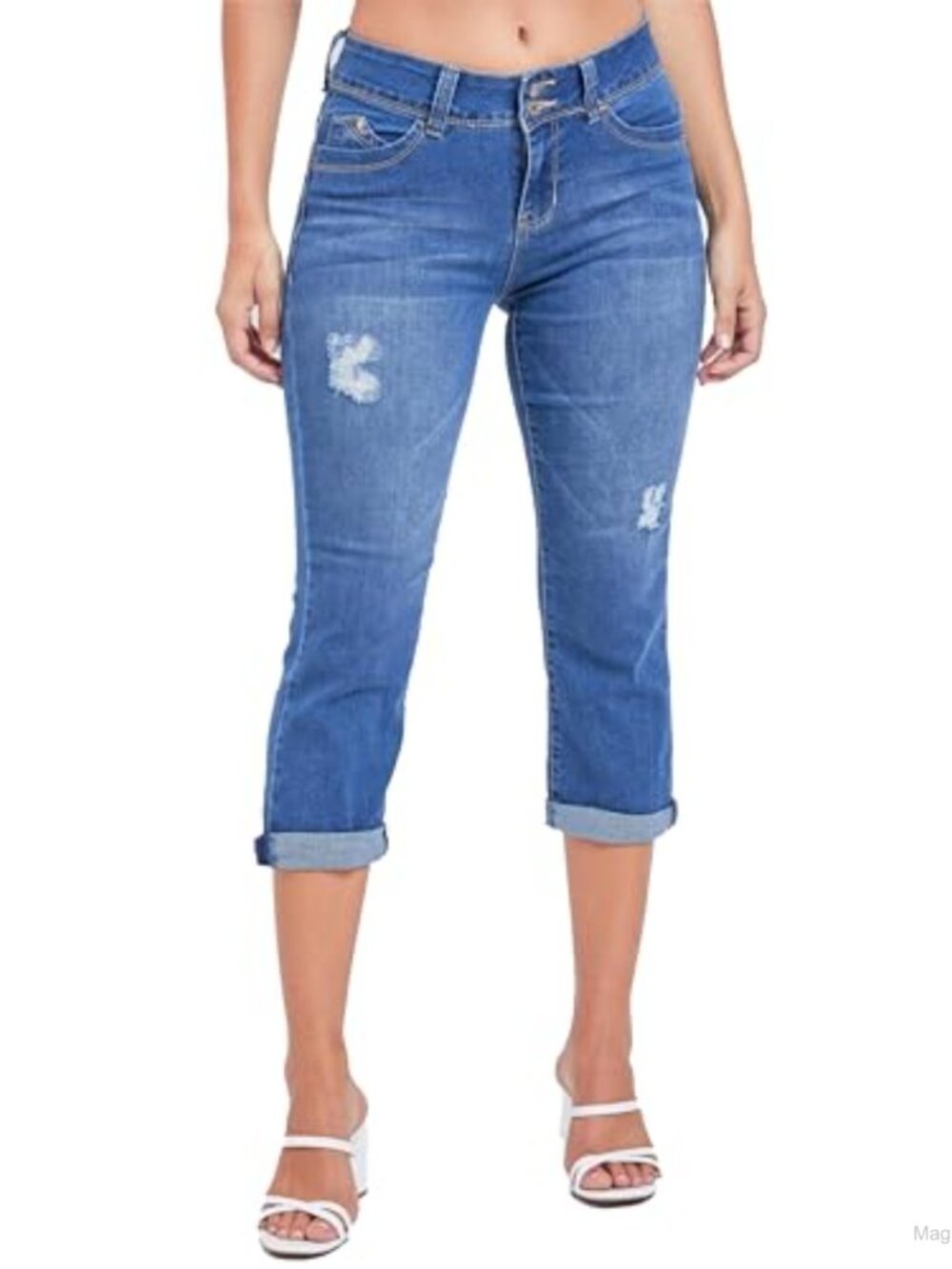 WannaBettaButt Roll Up Cropped Mid Rise Stretch Jeans